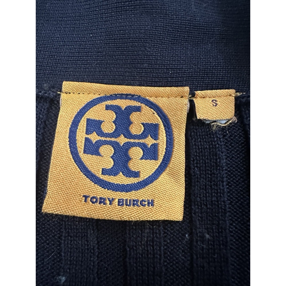 Tory Burch Navy V-Neck Button-Front Knit Cardigan Sweater Logo Women S - Picture 2 of 4